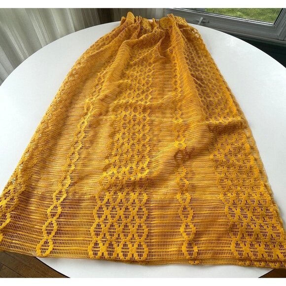 Vintage 70s pleated curtain, golden yellow, open weave mesh, single panel - Picture 6 of 10